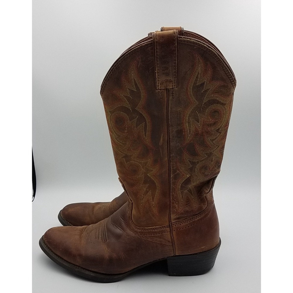 Justin Boots Men's Brown Leather Western Cowboy Stitch Pull On Round Toe US 8D‎